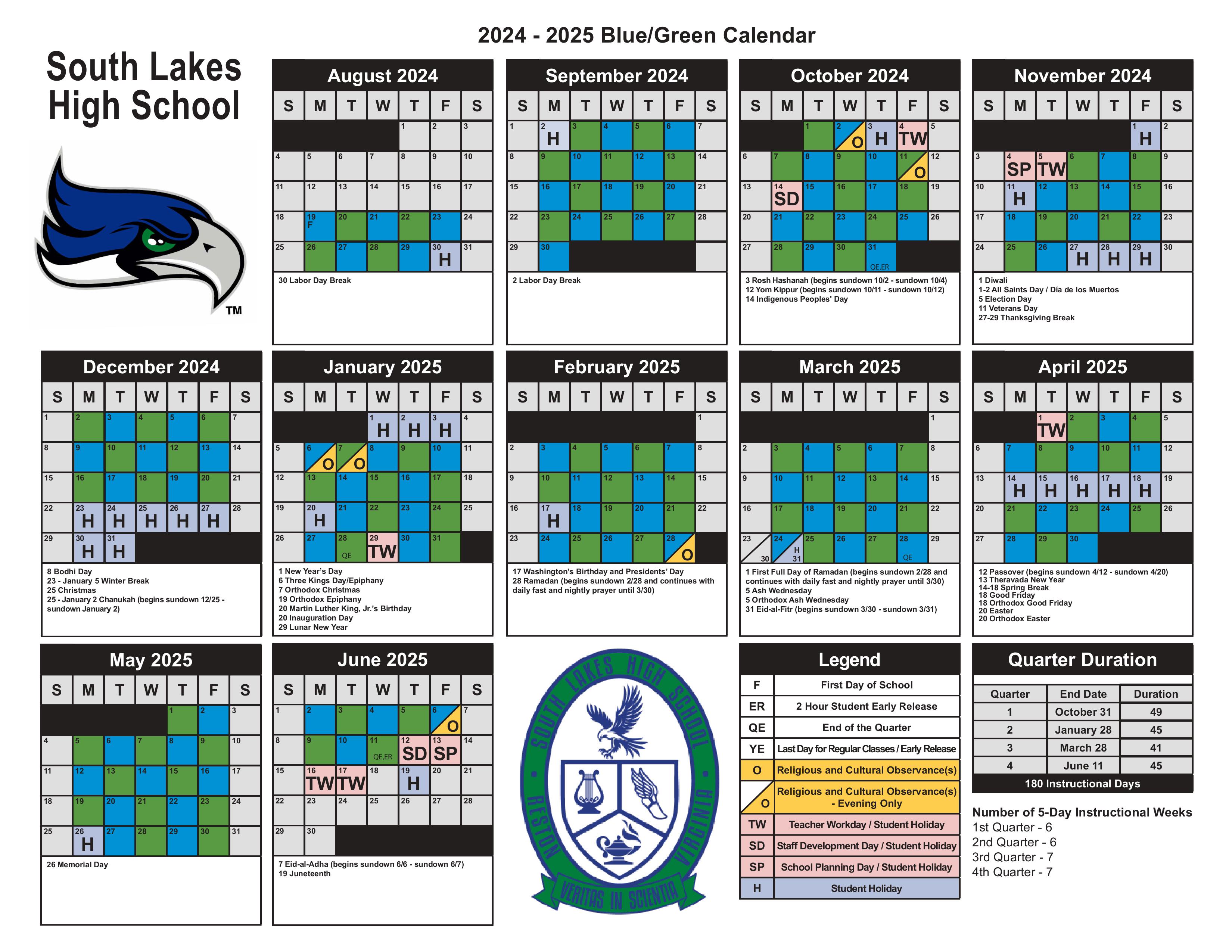 Blue Green Calendar 24-25