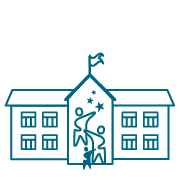 School building icon with students in the front